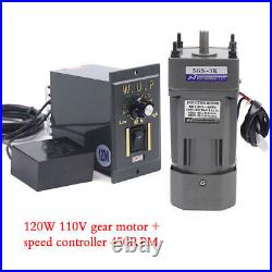 110V 120W AC Gear Motor Electric Variable Speed Controller Strong 450RPM/Min 13