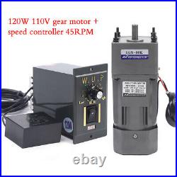 110V 120W AC Gear Motor Electric Variable Speed Controller Torque 130 0-45RPM