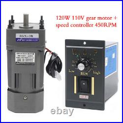 120W 110V AC Gear Motor Electric +Variable Speed Controller 450RPM 13 Reduction