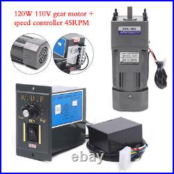 120W 110V AC Gear Motor Electric Variable Speed Controller Torque 130 0-45RPM