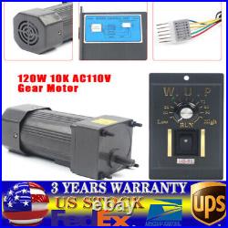 120W AC 110V Reversible Gear Motor Electric Variable Speed Controller 0-135RPM