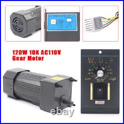 120W Gear Motor Electric Variable Speed Controller Torque large 110 135RPM 110V
