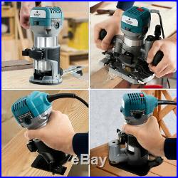 1.25HP Palm Router Electric Trimmer Kit Variable Speed Woodwork Tool with3 Base