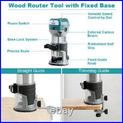 1.25HP Palm Router Electric Trimmer Kit Variable Speed Woodworking Tool with3 Base