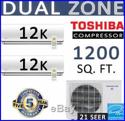21 SEER Dual Zone Ductless Mini Split Air Conditioner Heat Pump 12000 BTU x 2
