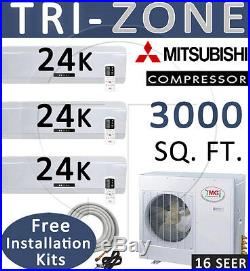 21 SEER Tri Zone Mini Split Ductless Air Conditioner Heat Pump 24000 BTU x 3