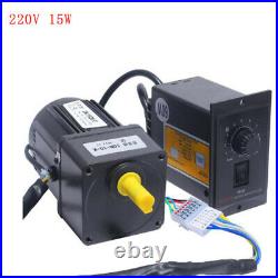 220V 15W AC Gear Electric Motor Variable Speed Controller Reversible 5-415 RPM