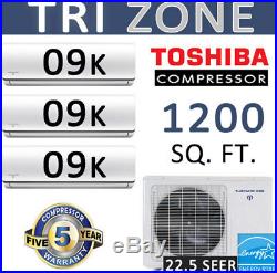 22+ SEER 27000 BTU Tri Zone Ductless Mini Split Air Conditioner, Heat 9000 x 3