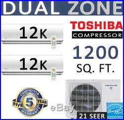 24000 BTU 21 SEER Dual Zone Ductless Mini Split Air Conditioner -12000+12000