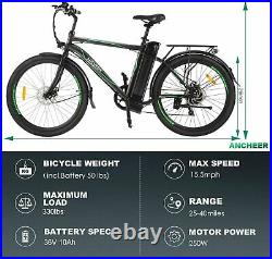 250W 26IN Variable Speed Electric Mountain Bicycle Disc Brake With LED Headlight