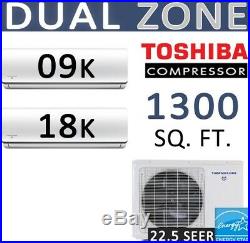 27000 BTU Dual Zone Ductless Mini Split Air Conditioner Heat Pump, 9000 + 18000