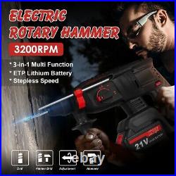 3/8 SDS-Plus Cordless Rotary Hammer Drill Electric Variable Speed+Battery& Bits