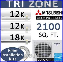 42000 BTU Tri Zone Ductless Mini Split Air Conditioner, Heat Pump 12k-12k-18k