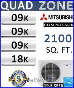 45000 BTU Energy Star QUAD Ductless Mini Split Air Conditioner 9000 x 3 + 18000