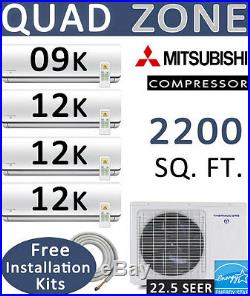 45000 BTU Quad Zone Ductless Split Air Conditioner Heat Pump 9000 + 12000 x 3