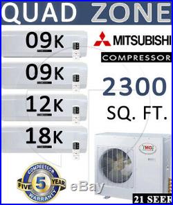 48000 BTU QUAD Zone Ductless Mini Split Air Conditioner 9000 x 2 + 12000 + 18000