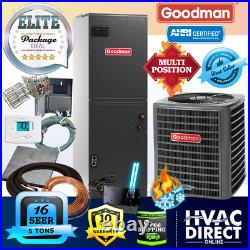 5 Ton 16 SEER Goodman Heat Pump System Complete Install Kit/Free Accessories