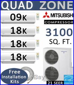 60000 BTU Quad Zone Ductless Mini Split Air Conditioner Heat 9000 + 18000 x 3