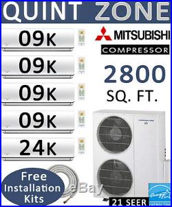 60,000 BTU Quint Zone Ductless Mini Split Air Conditioner Heat Pump9000x4+24000