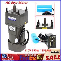 AC Gear Motor Electric Variable Speed Controller Reversible 110V 250W 135RPM
