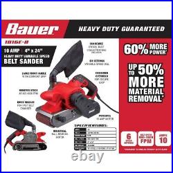 Bauer Belt Sander 10 Amp Corded Tool Variable Speed Heavy Duty Dust Bag 4 x 24