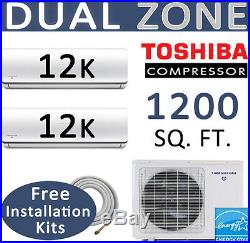 Dual Zone Ductless Mini Split Air Conditioner Heat Pump 2 x 12000 BTU 25ft kits