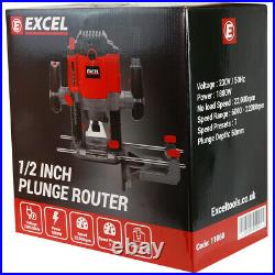 Excel 1/2 Electric Plunge Router Variable Speed 240V with 12 Piece Cutter Set