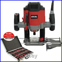 Excel 1/4 Electric Plunge Router Variable Speed 240V with 35 Piece Cutter Set