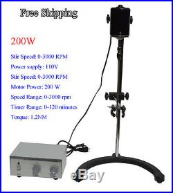 Free Shippng! 110v Lab Electric Overhead Stirrer Mixer Variable Speed 200w 1.2N. M
