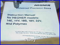 Hegner Multimax-18 Variable Speed Scroll Saw Jig Pattern Saw Wood Working Nice
