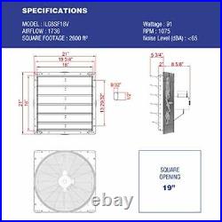 ILIVING 18 Inch Variable Speed Shutter Exhaust Fan Wall-Mounted