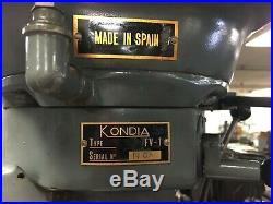 Kondia FV-1 Variable Speed Vertical Mill Milling Machine with DRO, Servo Pwr Fd