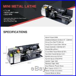 Mini Metal Lathe Bed 550W with Heat-Treated Lathe Bed Variable Speed 2250 RPM