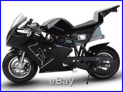MotoTec 36v 500w Electric Pocket Bike GP Black Variable Speed F/ R Disc Brakes