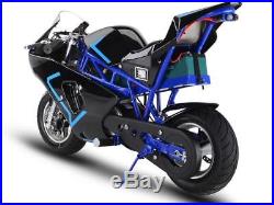 MotoTec 36v 500w Electric Pocket Bike GP Blue Variable Speed F/ R Disc Brakes
