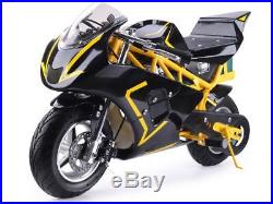 MotoTec 36v 500w Electric Pocket Bike GP Yellow Variable Speed F/ R Disc Brakes