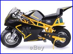 MotoTec 36v 500w Electric Pocket Bike GP Yellow Variable Speed F/ R Disc Brakes