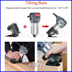 Variable Speed Router Electric Hand Trimmer Kit Woodworking Tilt & Offset Base